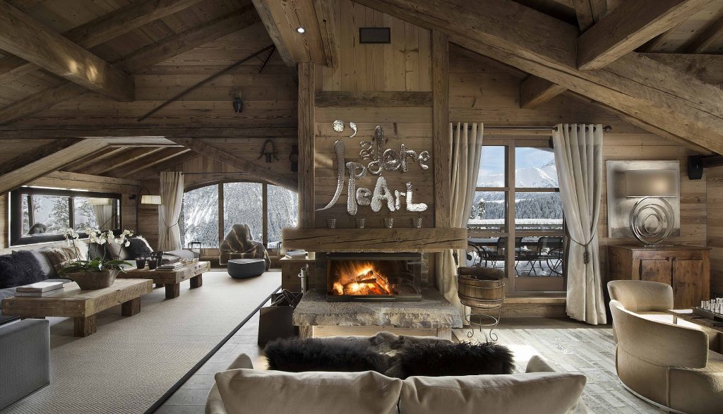 A warm luxury ski chalet interior